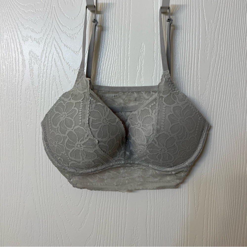 PINK Victoria's Secret Gray Lace Push up Bralette - Size L, Fits Cups (A-C)